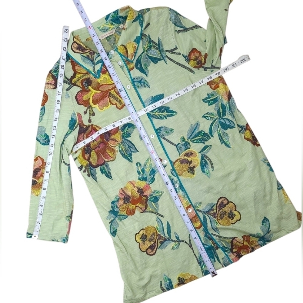 Soft Surroundings Elena Floral Cotton Tunic Top Medium Button Front - Picture 12 of 15